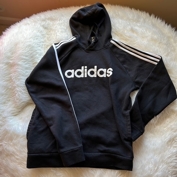 Adidas Essentials 3 Stripes Fleece Hoodie Black/White - Picture 4 of 11